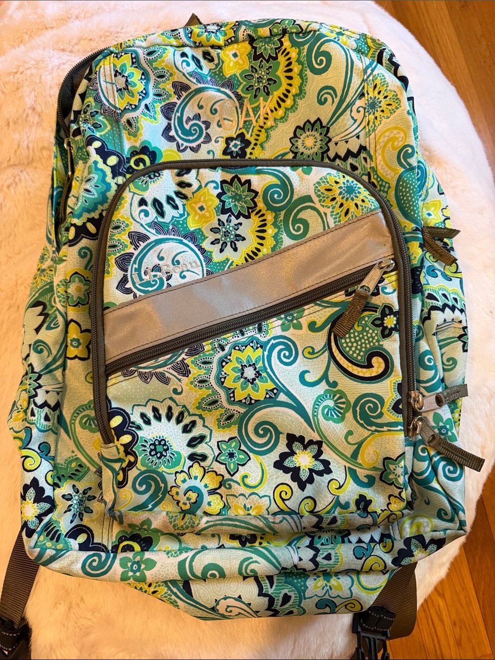 Floral Paisley Teal & Yellow LL bean Backpack